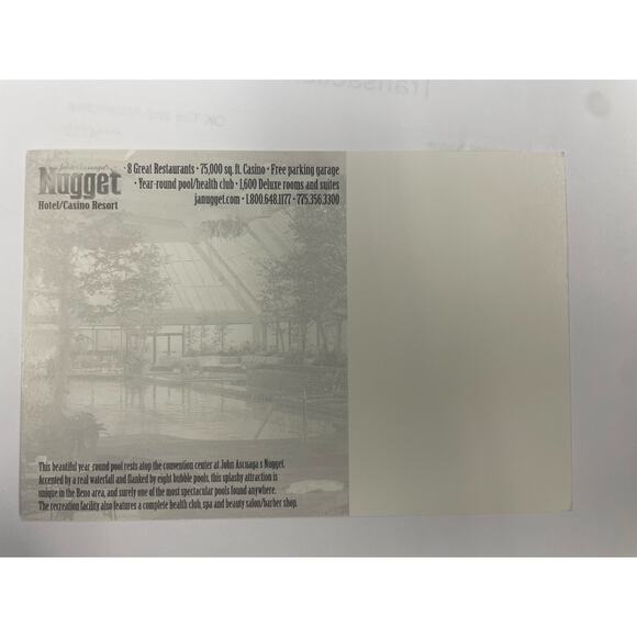 Vintage John Ascuaga’s Nugget Reno Indoor Pool Postcard Nevada Casino Resort - Picture 2 of 2